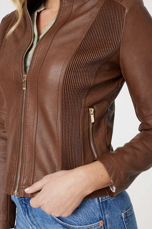 Tan | Zip Front Faux Leather Jacket