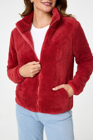Coral | Soft Texture Zip Front High Neck Fleece
