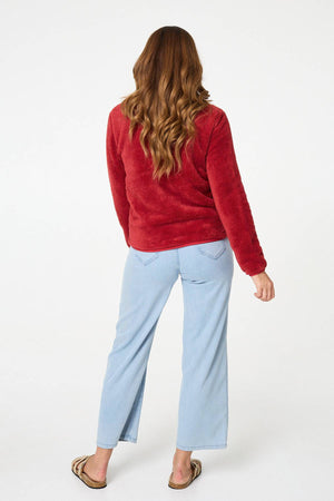 Coral | Soft Texture Zip Front High Neck Fleece
