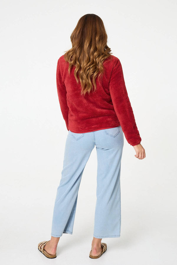 Coral | Soft Texture Zip Front High Neck Fleece

