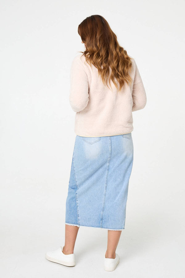 Cream | Soft Texture Zip Front High Neck Fleece
