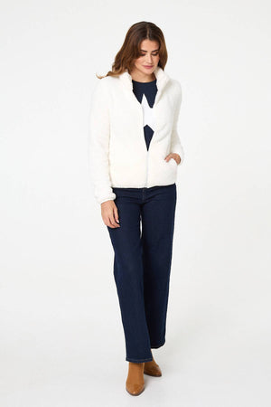 Ivory | Soft Texture Zip Front High Neck Fleece

