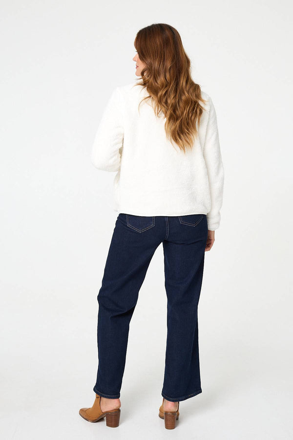 Ivory | Soft Texture Zip Front High Neck Fleece
