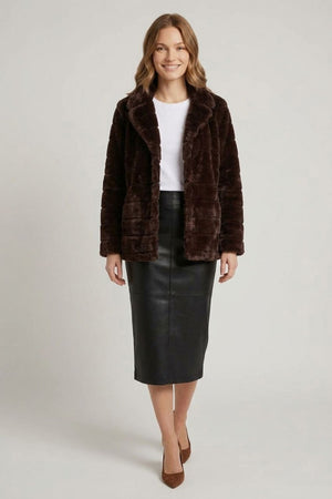 Brown | Faux Fur Cropped Jacket