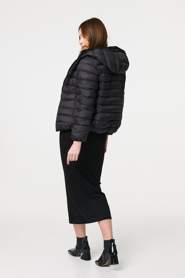 Black | Reversible Faux Fur Hooded Puffer Jacket
