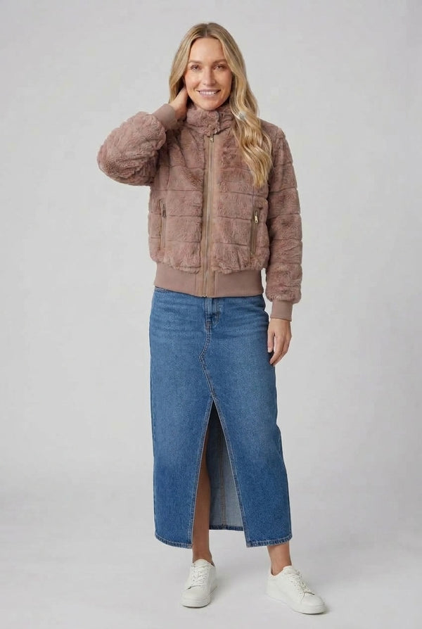 Beige | Faux Fur Zip Front Jacket