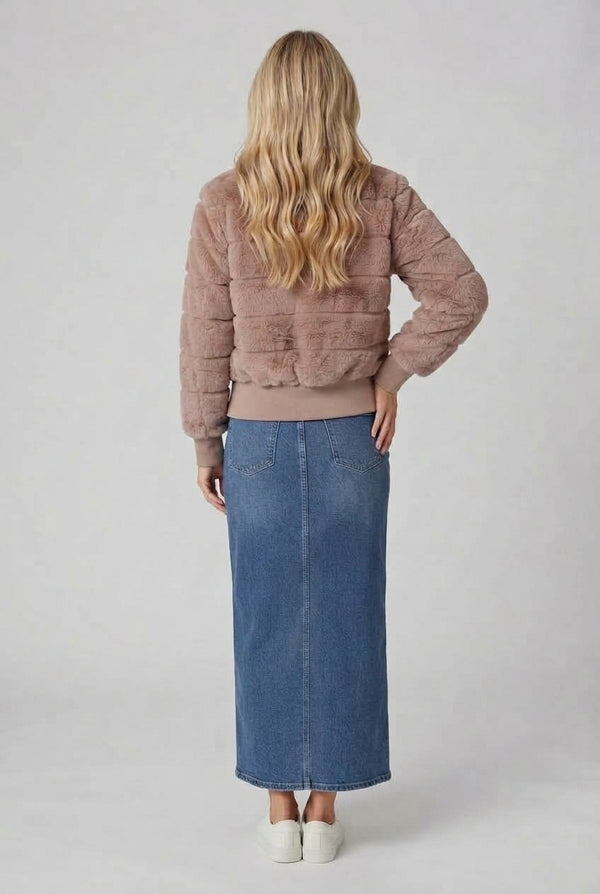 Beige | Faux Fur Zip Front Jacket