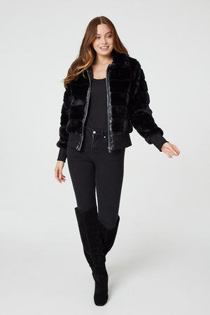 Black | Faux Fur Zip Front Jacket