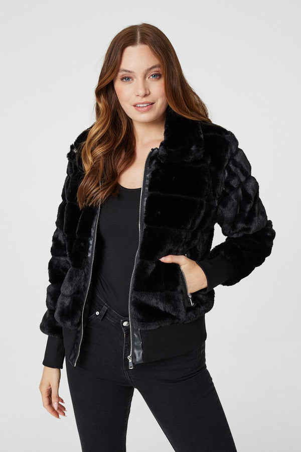 Black | Faux Fur Zip Front Jacket
