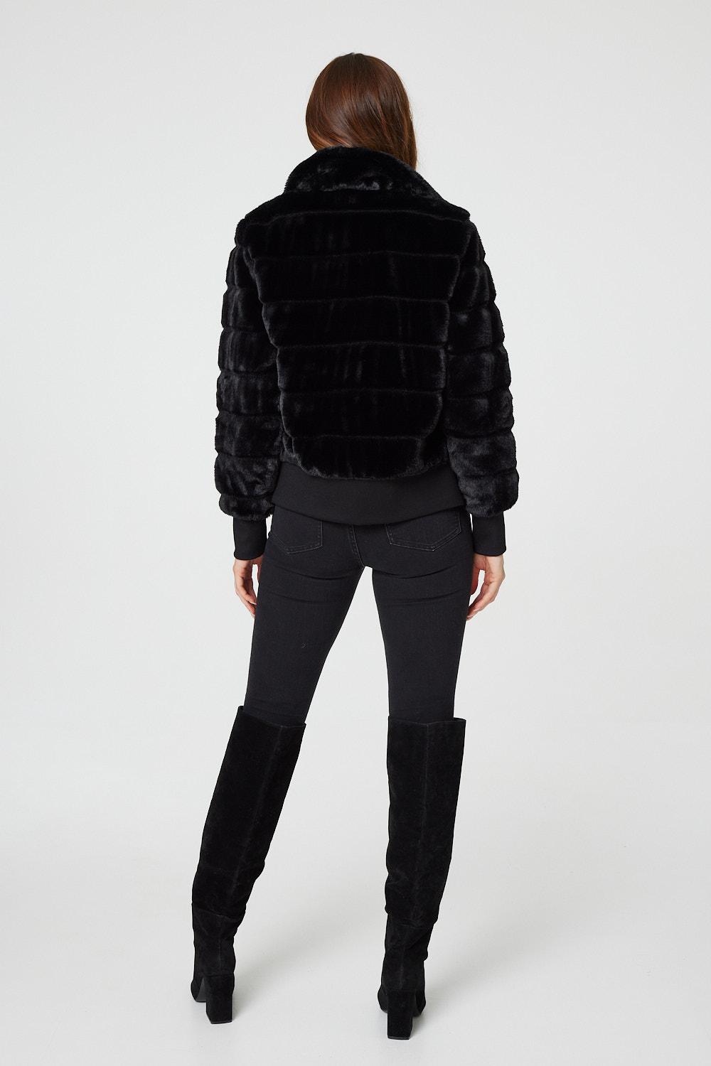 Black | Faux Fur Zip Front Jacket