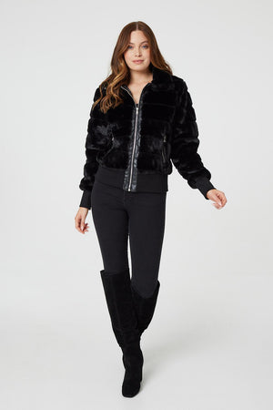 Black | Faux Fur Zip Front Jacket