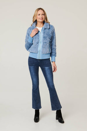 Blue | Faux Fur Zip Front Jacket