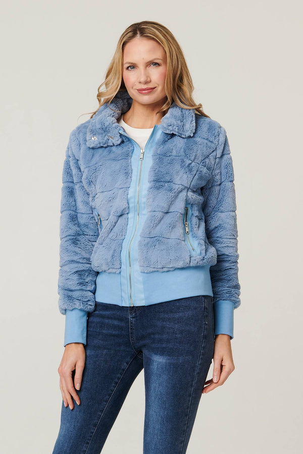Blue | Faux Fur Zip Front Jacket
