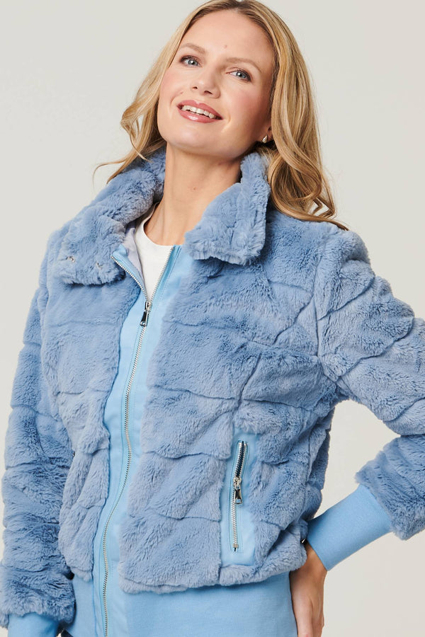 Blue | Faux Fur Zip Front Jacket