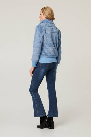 Blue | Faux Fur Zip Front Jacket