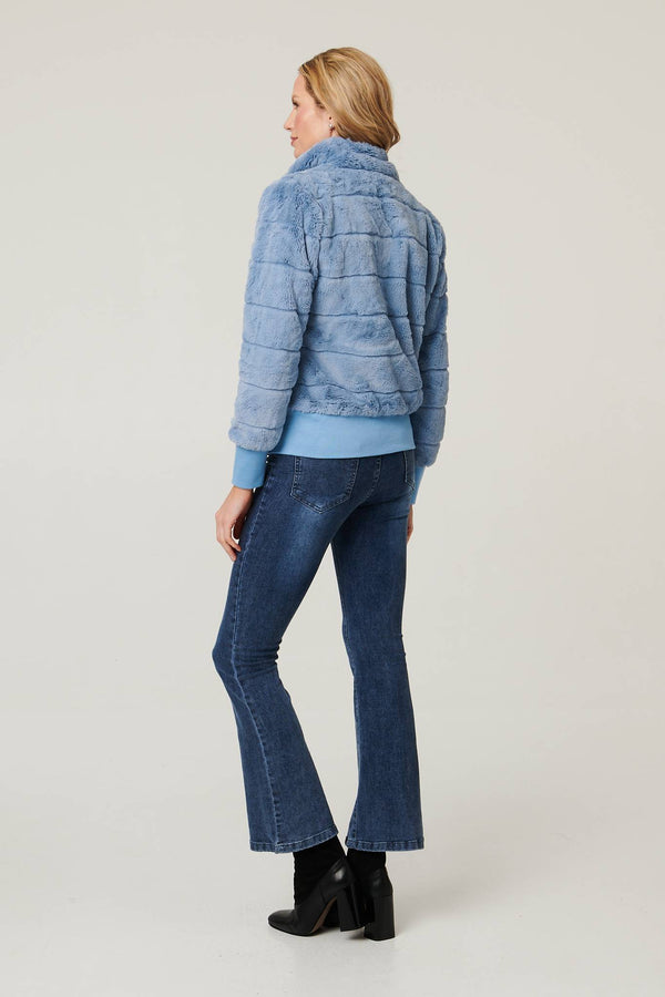 Blue | Faux Fur Zip Front Jacket