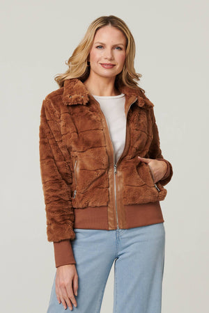 Brown | Faux Fur Zip Front Jacket