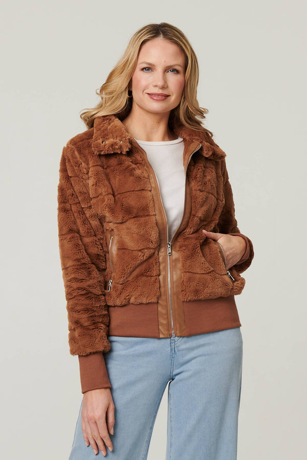 Brown | Faux Fur Zip Front Jacket