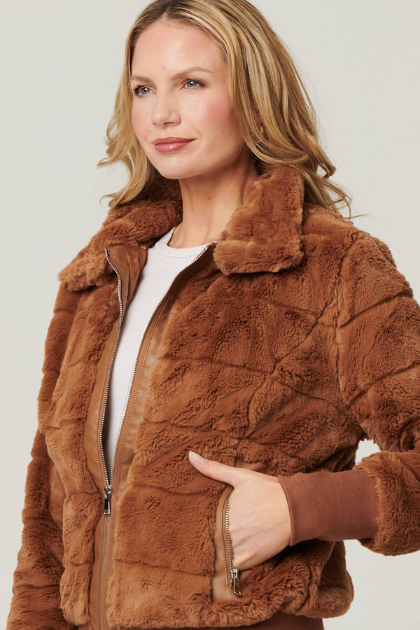 Brown | Faux Fur Zip Front Jacket