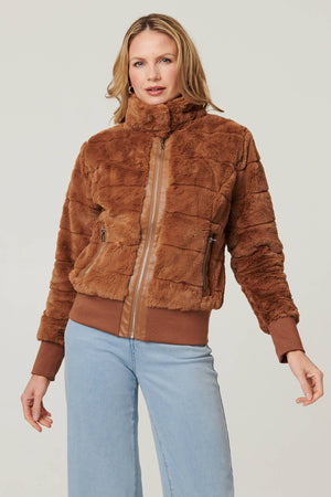 Brown | Faux Fur Zip Front Jacket