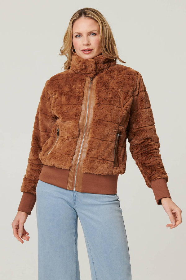 Brown | Faux Fur Zip Front Jacket