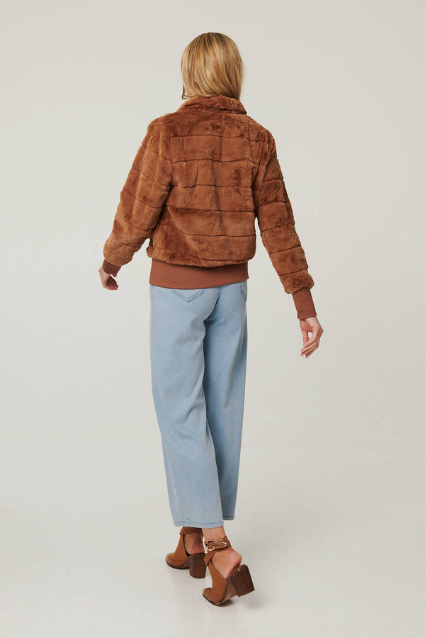 Brown | Faux Fur Zip Front Jacket