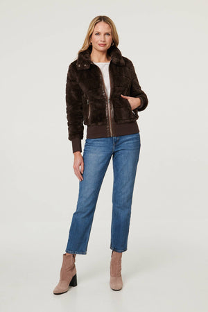 Chocolate | Faux Fur Zip Front Jacket