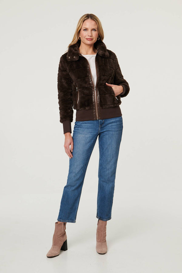 Chocolate | Faux Fur Zip Front Jacket