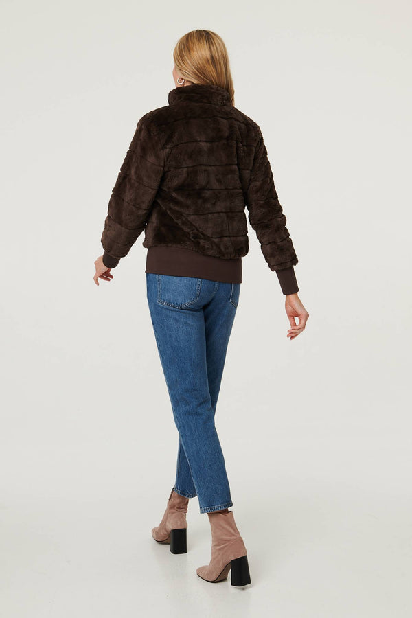 Chocolate | Faux Fur Zip Front Jacket