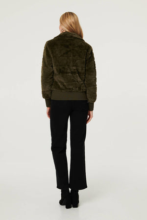 Olive | Faux Fur Zip Front Jacket