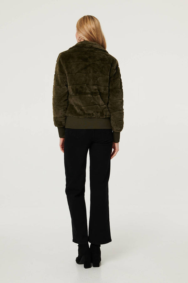 Olive | Faux Fur Zip Front Jacket