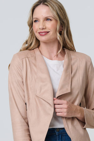 Pink | Faux Leather Waterfall Front Crop Jacket
