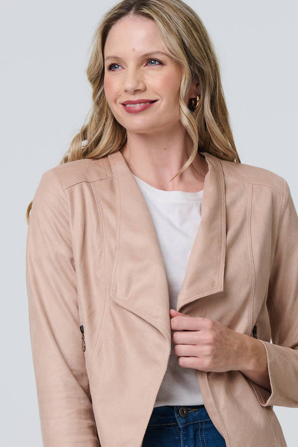 Pink | Faux Leather Waterfall Front Crop Jacket
