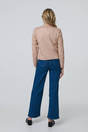 Pink | Faux Leather Waterfall Front Crop Jacket
