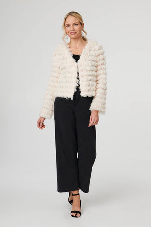 Cream | Fringed Tassel Texture Relaxed Jacket 
