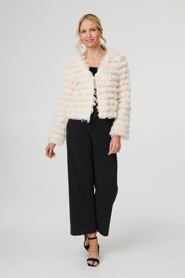 Cream | Fringed Tassel Texture Relaxed Jacket 
