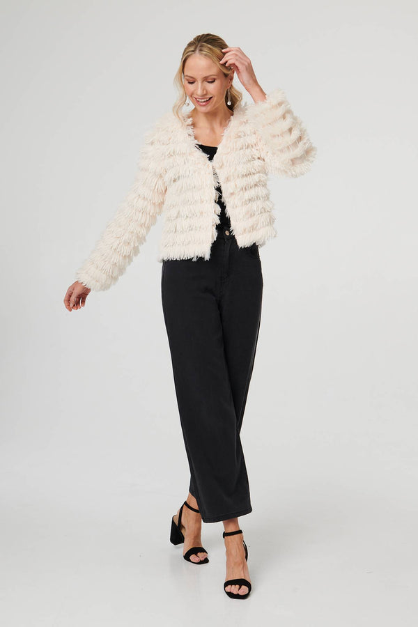 Cream | Fringed Tassel Texture Relaxed Jacket 
