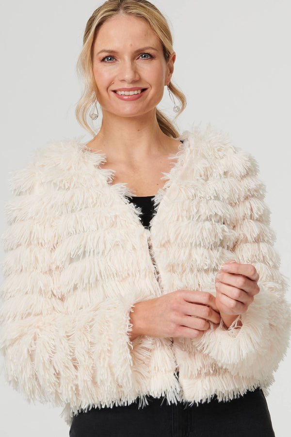 Cream | Fringed Tassel Texture Relaxed Jacket 
