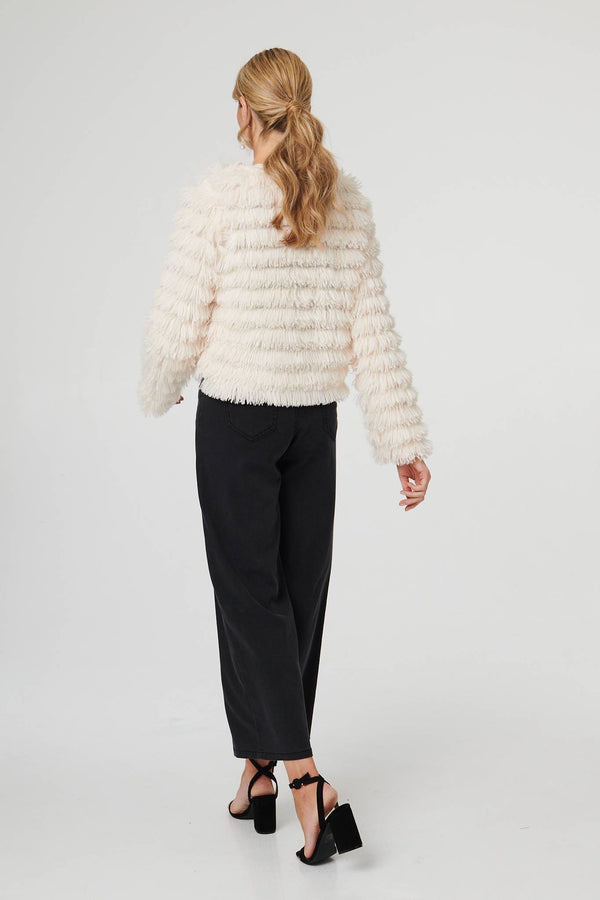 Cream | Fringed Tassel Texture Relaxed Jacket 

