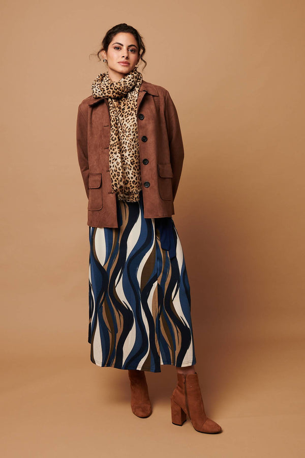 Brown | Faux Suede Button Front Shirt Jacket
