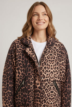 Brown | Animal Print High Neck Puffer Jacket