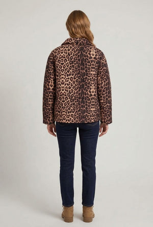 Brown | Animal Print High Neck Puffer Jacket