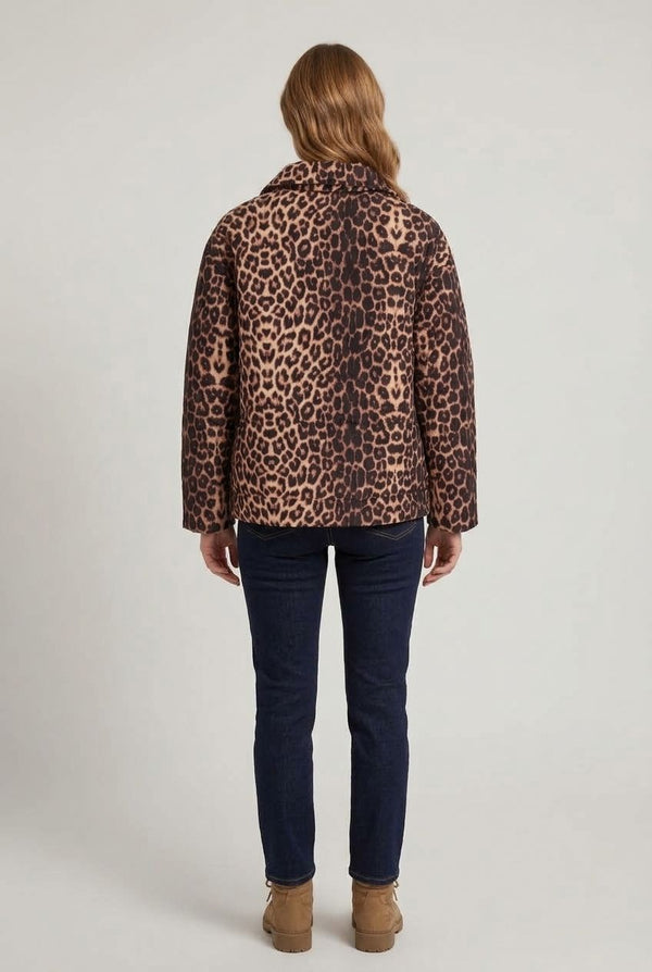 Brown | Animal Print High Neck Puffer Jacket