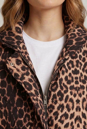 Brown | Animal Print High Neck Puffer Jacket