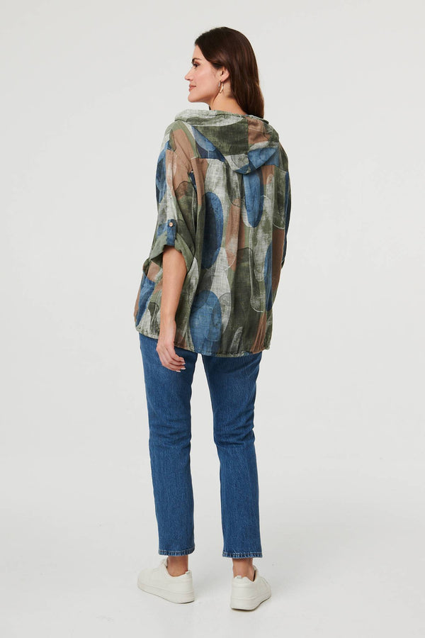 Khaki | Abstract Relaxed Hood Drawstring Jacket