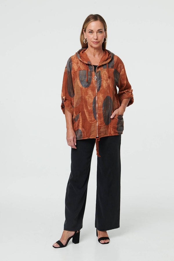Rust | Abstract Relaxed Hood Drawstring Jacket