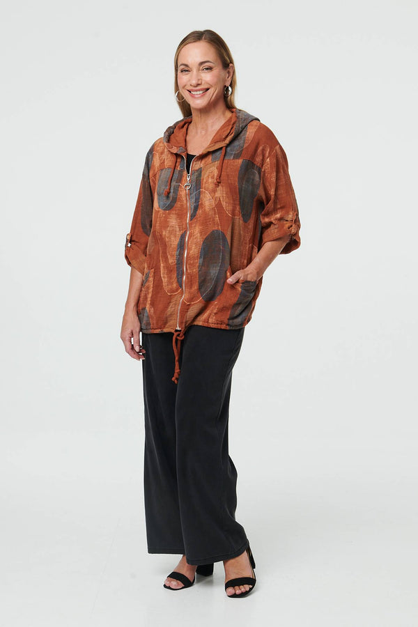Rust | Abstract Relaxed Hood Drawstring Jacket