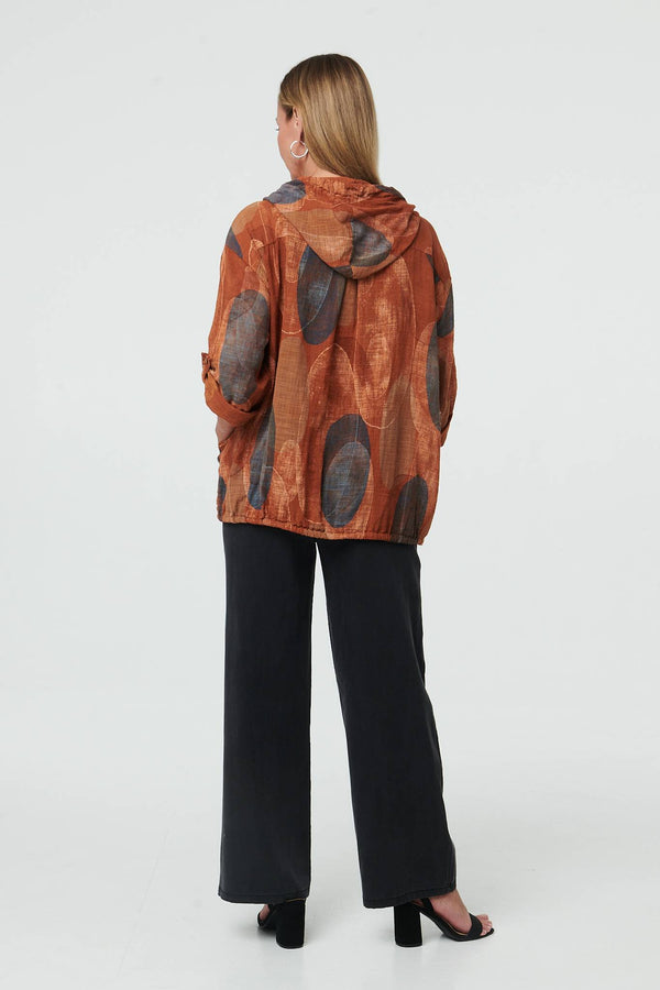 Rust | Abstract Relaxed Hood Drawstring Jacket