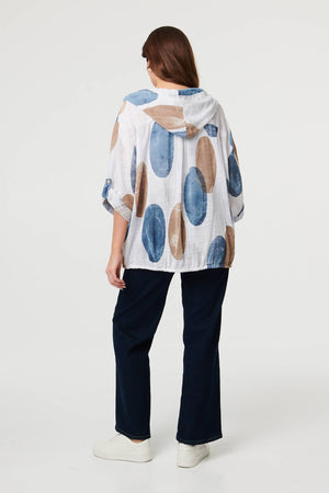 White | Abstract Relaxed Hood Drawstring Jacket