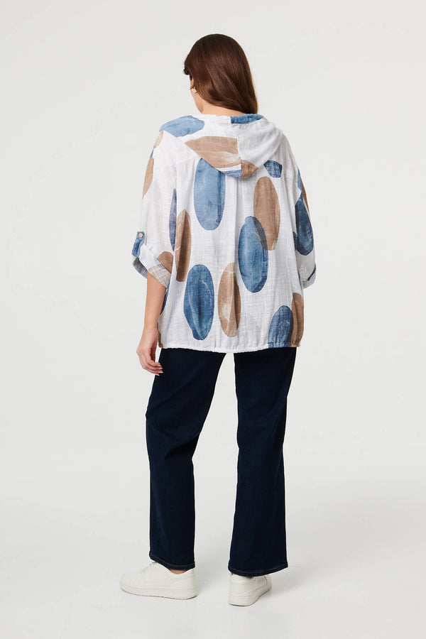 White | Abstract Relaxed Hood Drawstring Jacket
